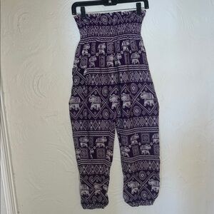 Stylish Purple Elephant Print Women's Wide Leg Jumpsuit